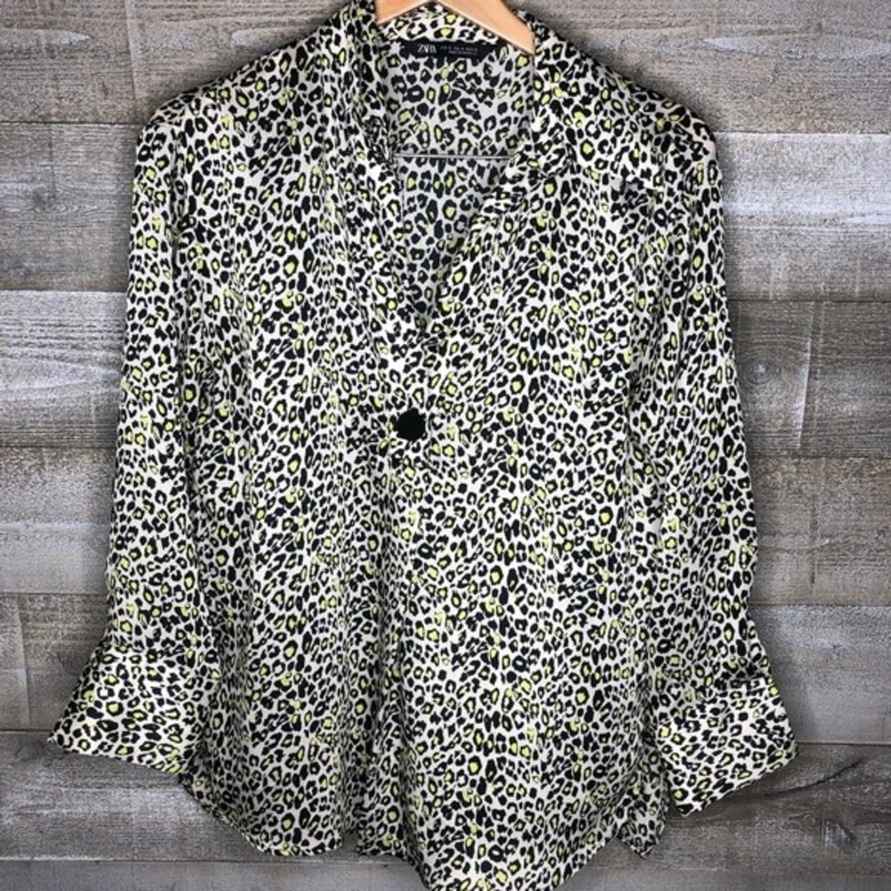 Zara medium cheetah print sheer office career top medium